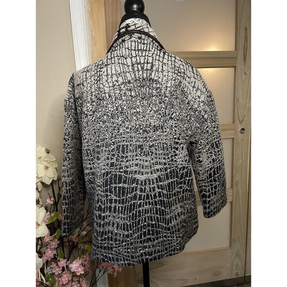 Alberto Makali Cropped Sleeve Open Blazer Leather Detailing Tweed Brown Size S - Picture 2 of 11